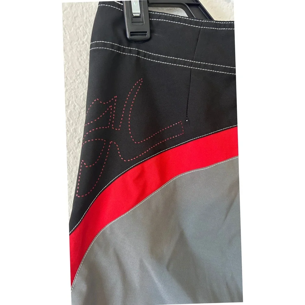 Hobie Custom‎ Mens Board Shorts Size 30 Black Red Grey Colorblock Swim Trunks